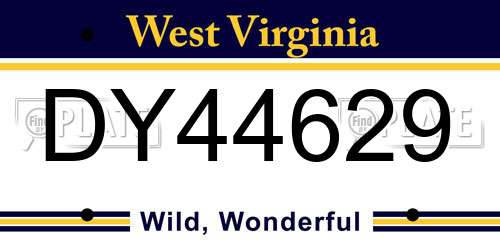 DY44629 West Virginia License Plate