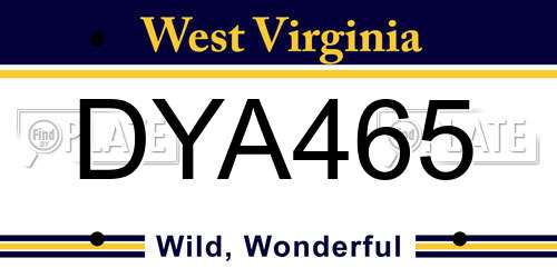 DYA465 West Virginia License Plate