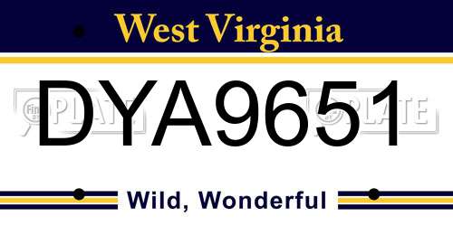 DYA9651 West Virginia License Plate