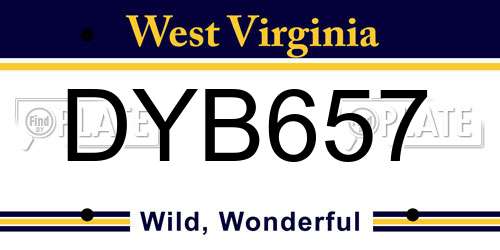 DYB657 West Virginia License Plate