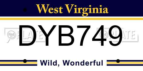 DYB749 West Virginia License Plate