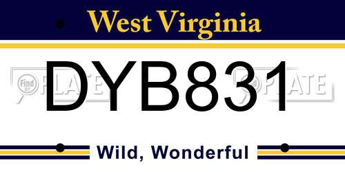 DYB831 West Virginia License Plate