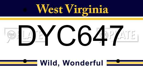DYC647 West Virginia License Plate