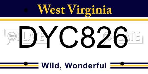 DYC826 West Virginia License Plate