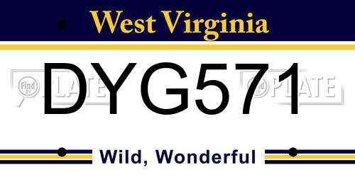 DYG571 West Virginia License Plate