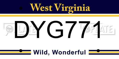 DYG771 West Virginia License Plate