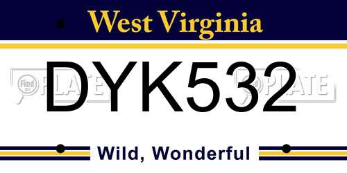 DYK532 West Virginia License Plate