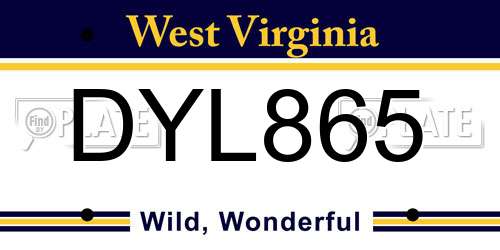 DYL865 West Virginia License Plate
