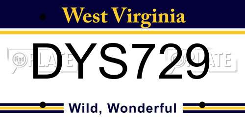 DYS729 West Virginia License Plate
