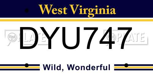 DYU747 West Virginia License Plate