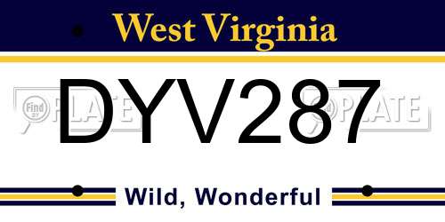 DYV287 West Virginia License Plate