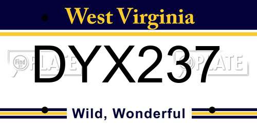 DYX237 West Virginia License Plate