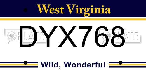 DYX768 West Virginia License Plate