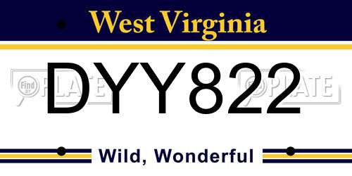 DYY822 West Virginia License Plate