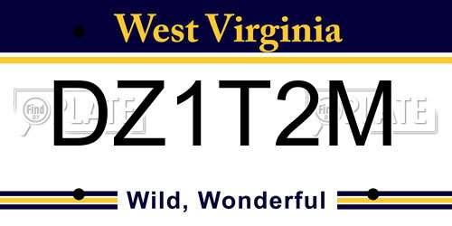 DZ1T2M West Virginia License Plate