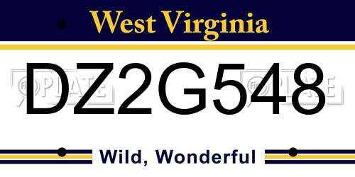 DZ2G548 West Virginia License Plate