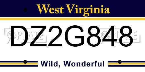 DZ2G848 West Virginia License Plate