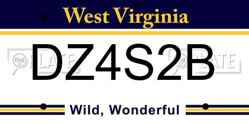 DZ4S2B West Virginia License Plate