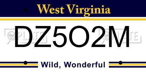 DZ5O2M West Virginia License Plate
