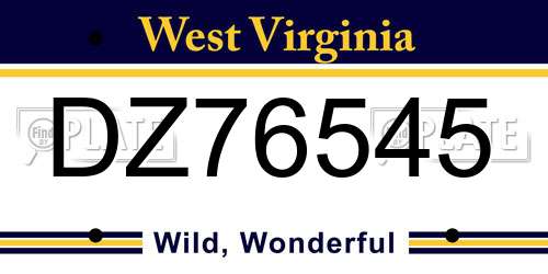DZ76545 West Virginia License Plate