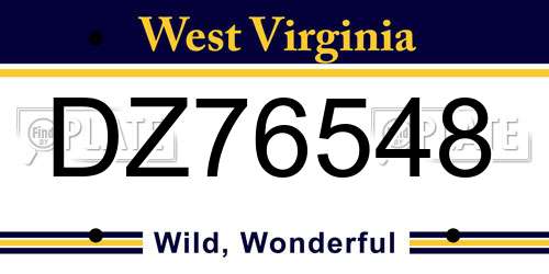 DZ76548 West Virginia License Plate