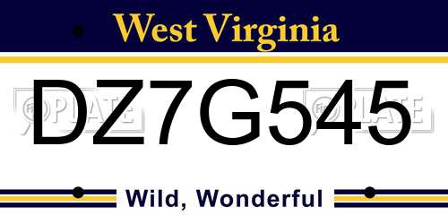 DZ7G545 West Virginia License Plate