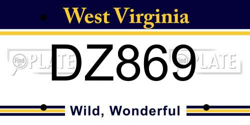DZ869 West Virginia License Plate