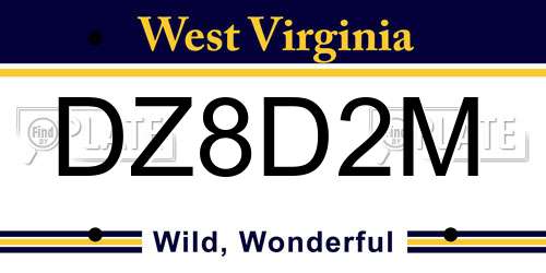 DZ8D2M West Virginia License Plate