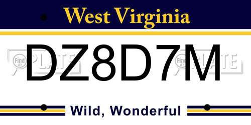 DZ8D7M West Virginia License Plate