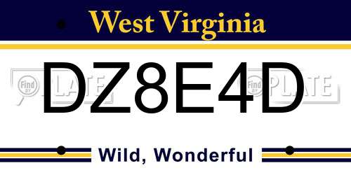 DZ8E4D West Virginia License Plate