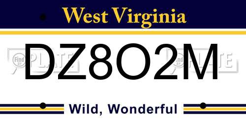 DZ8O2M West Virginia License Plate