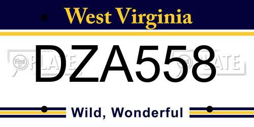 DZA558 West Virginia License Plate