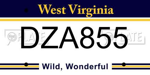 DZA855 West Virginia License Plate