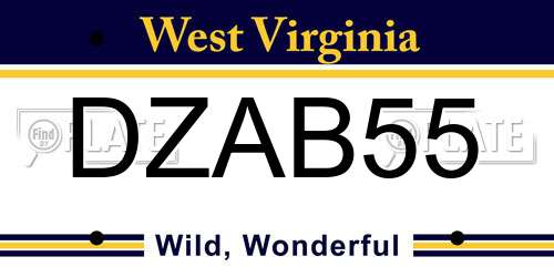 DZAB55 West Virginia License Plate