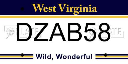 DZAB58 West Virginia License Plate