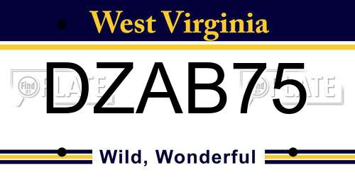 DZAB75 West Virginia License Plate