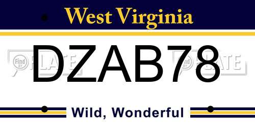 DZAB78 West Virginia License Plate