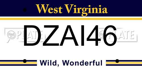 DZAI46 West Virginia License Plate