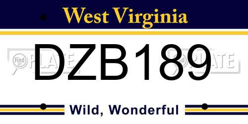 DZB189 West Virginia License Plate