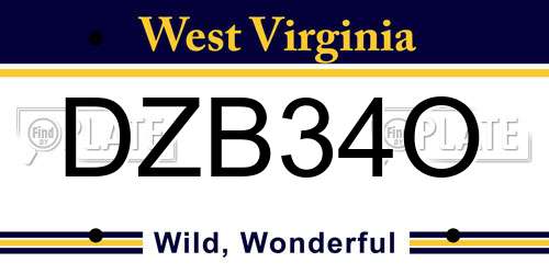DZB34O West Virginia License Plate