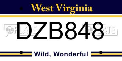 DZB848 West Virginia License Plate