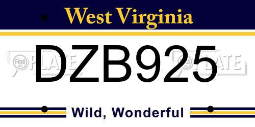 DZB925 West Virginia License Plate