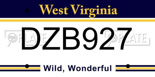 DZB927 West Virginia License Plate