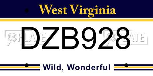 DZB928 West Virginia License Plate