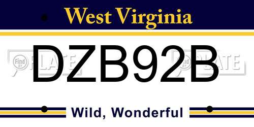 DZB92B West Virginia License Plate