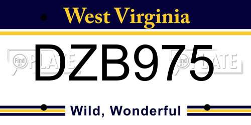 DZB975 West Virginia License Plate