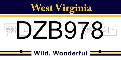 DZB978 West Virginia License Plate
