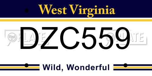 DZC559 West Virginia License Plate
