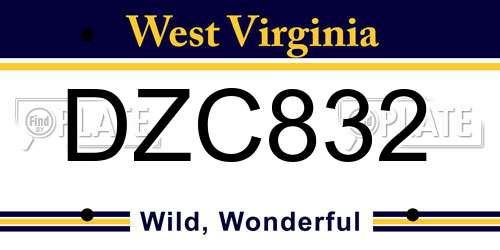 DZC832 West Virginia License Plate
