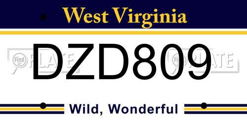 DZD809 West Virginia License Plate